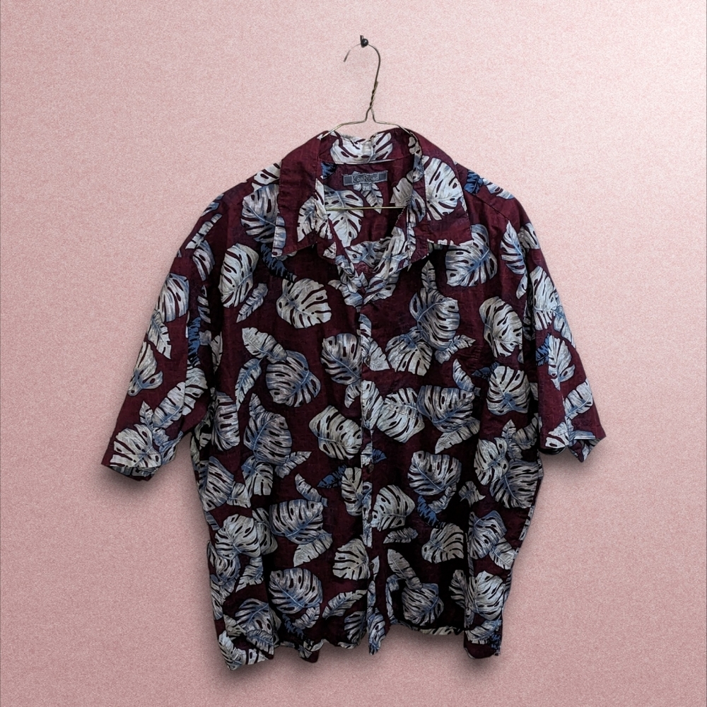 Maroon Hawaiian Shirt With Palm Leaf Print Size 2XL